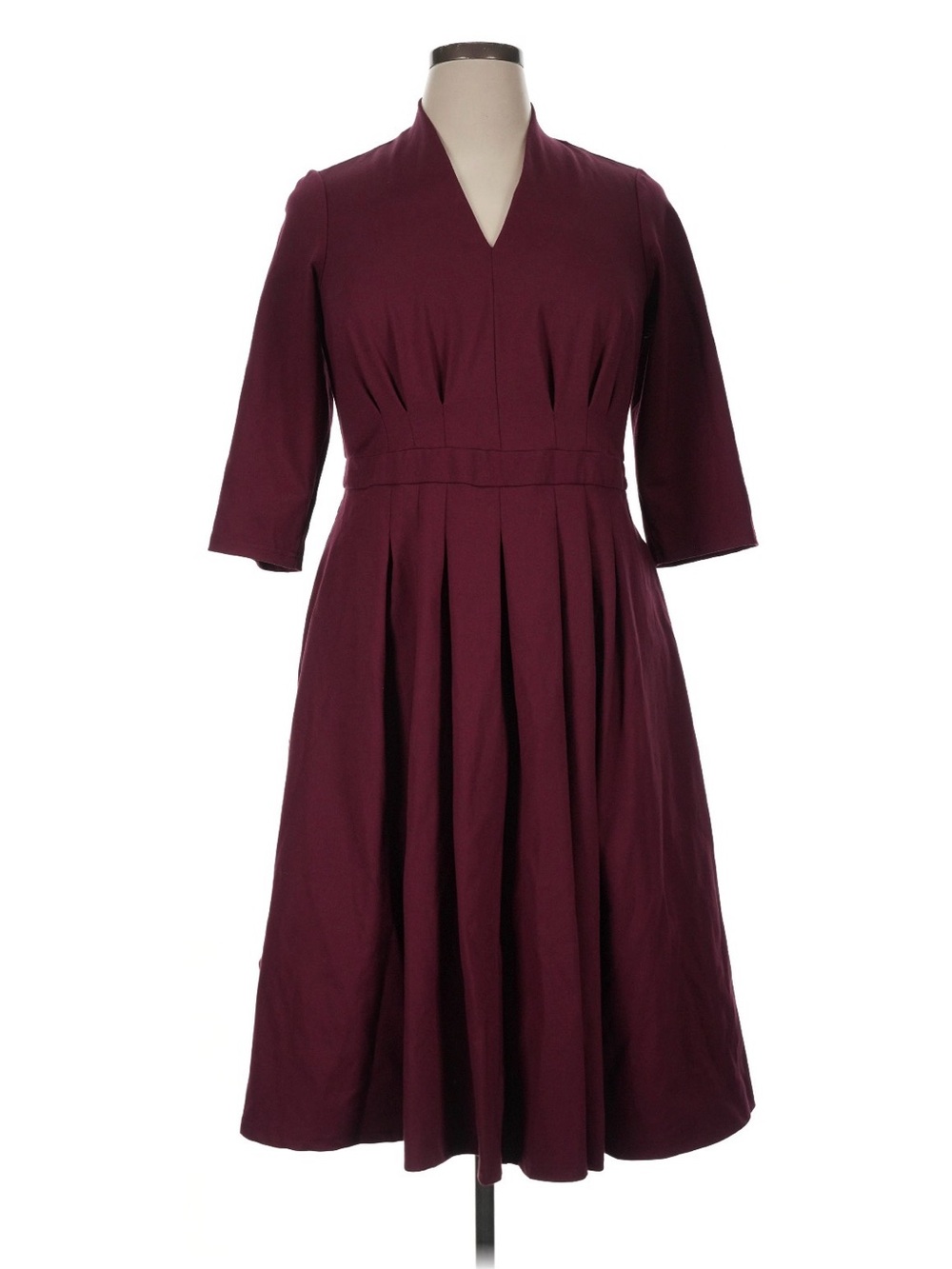 1X ModCloth midi dress burgundy 3/4 sleeve retro